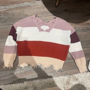 Never worn pink Lilly distressed color block sweater